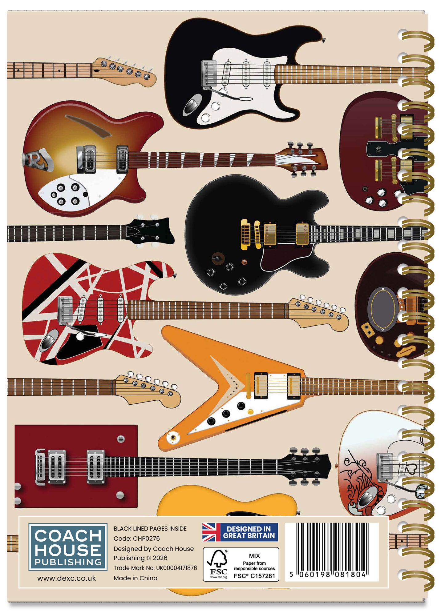 Guitars Spiral Bound Notebook (A5 Lined Pages)