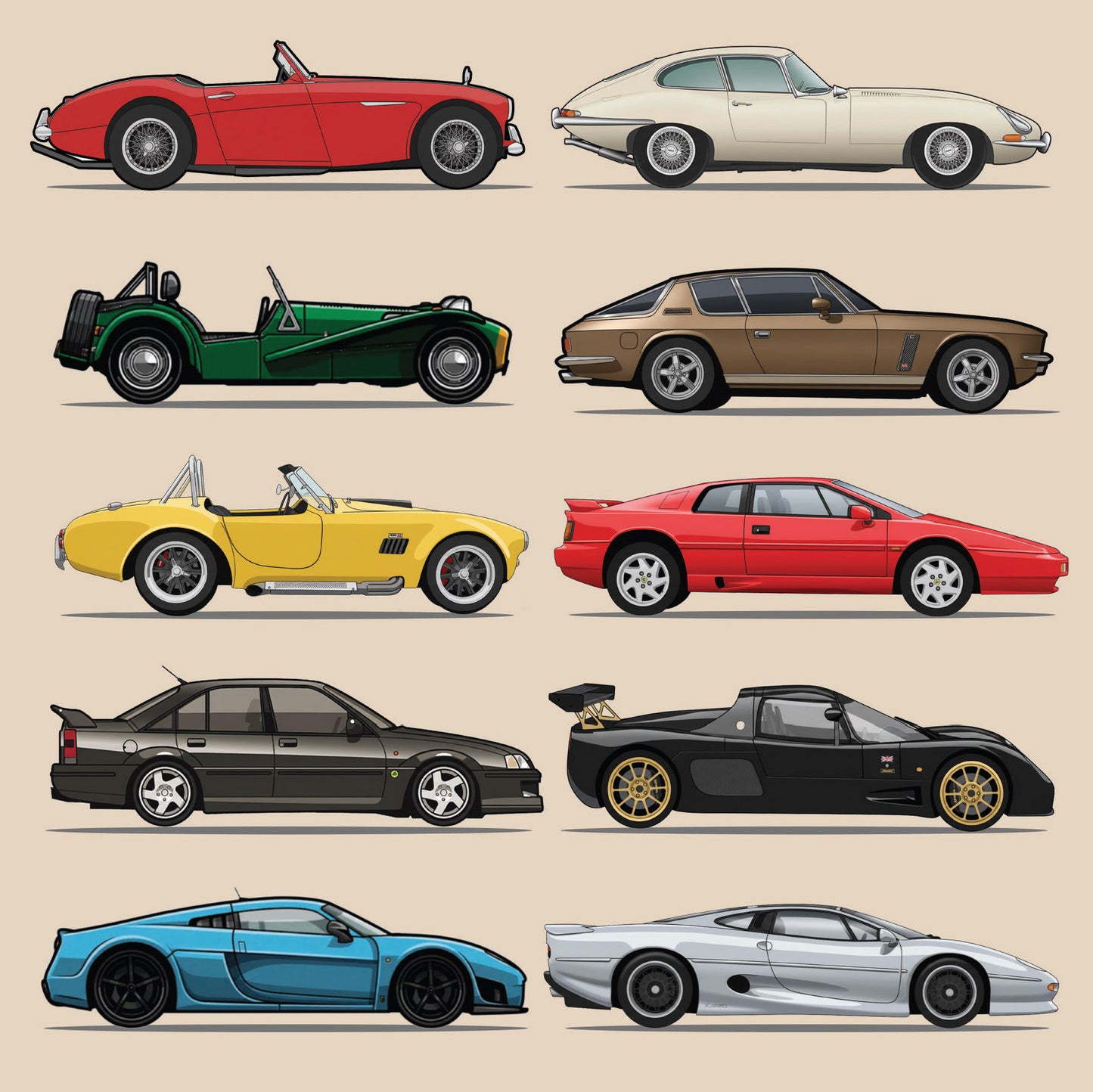 British Sports Cars Greetings Card