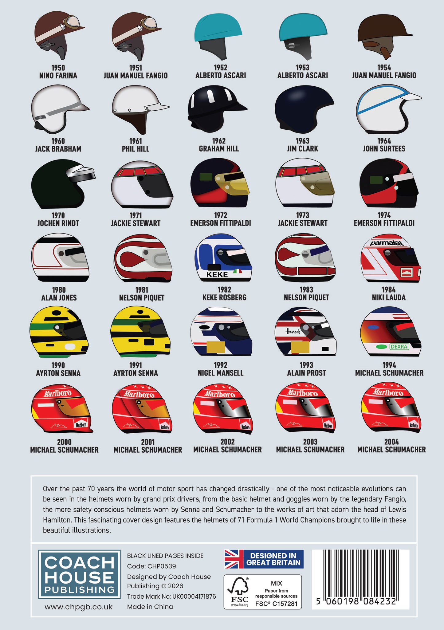 Grand Prix Driver Helmets Hardback Lined Notebook