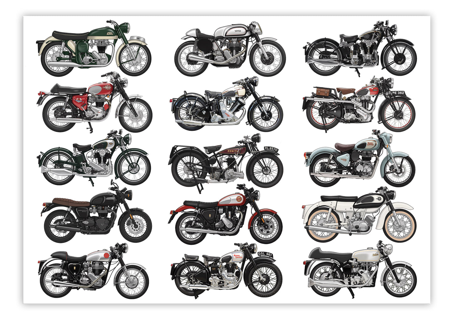 British Motorcycles A3 Print