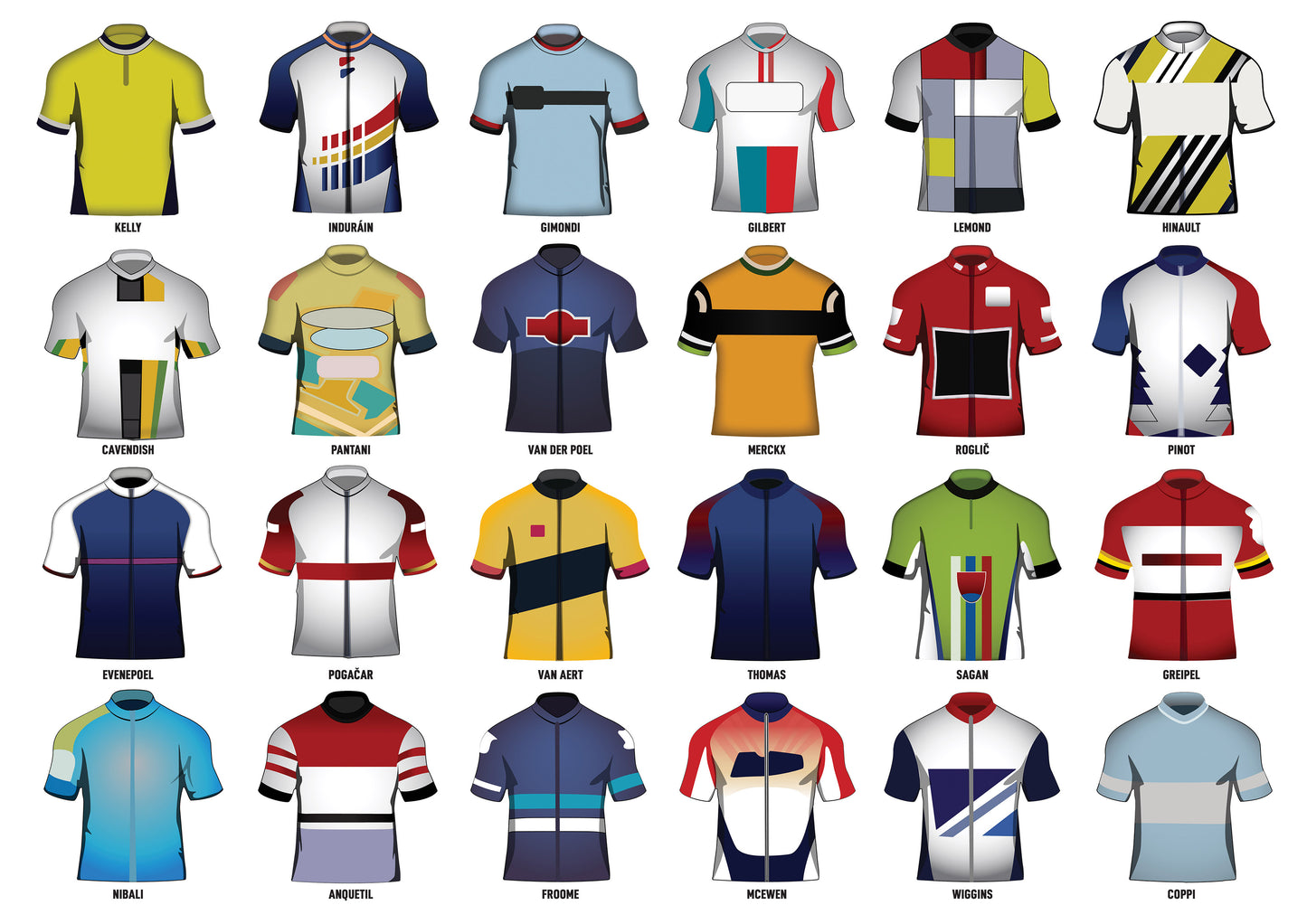 Vintage Cycling Jerseys A3 Print