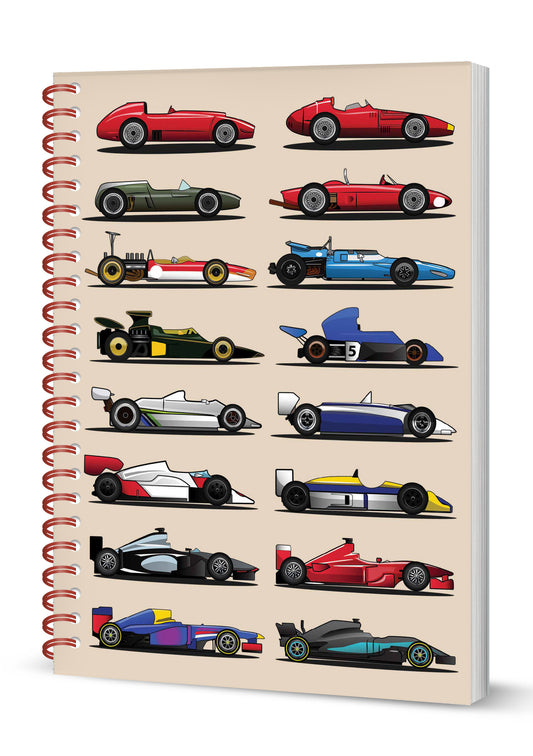 Grand Prix Cars Spiral Bound Notebook  (A5 Lined Pages)