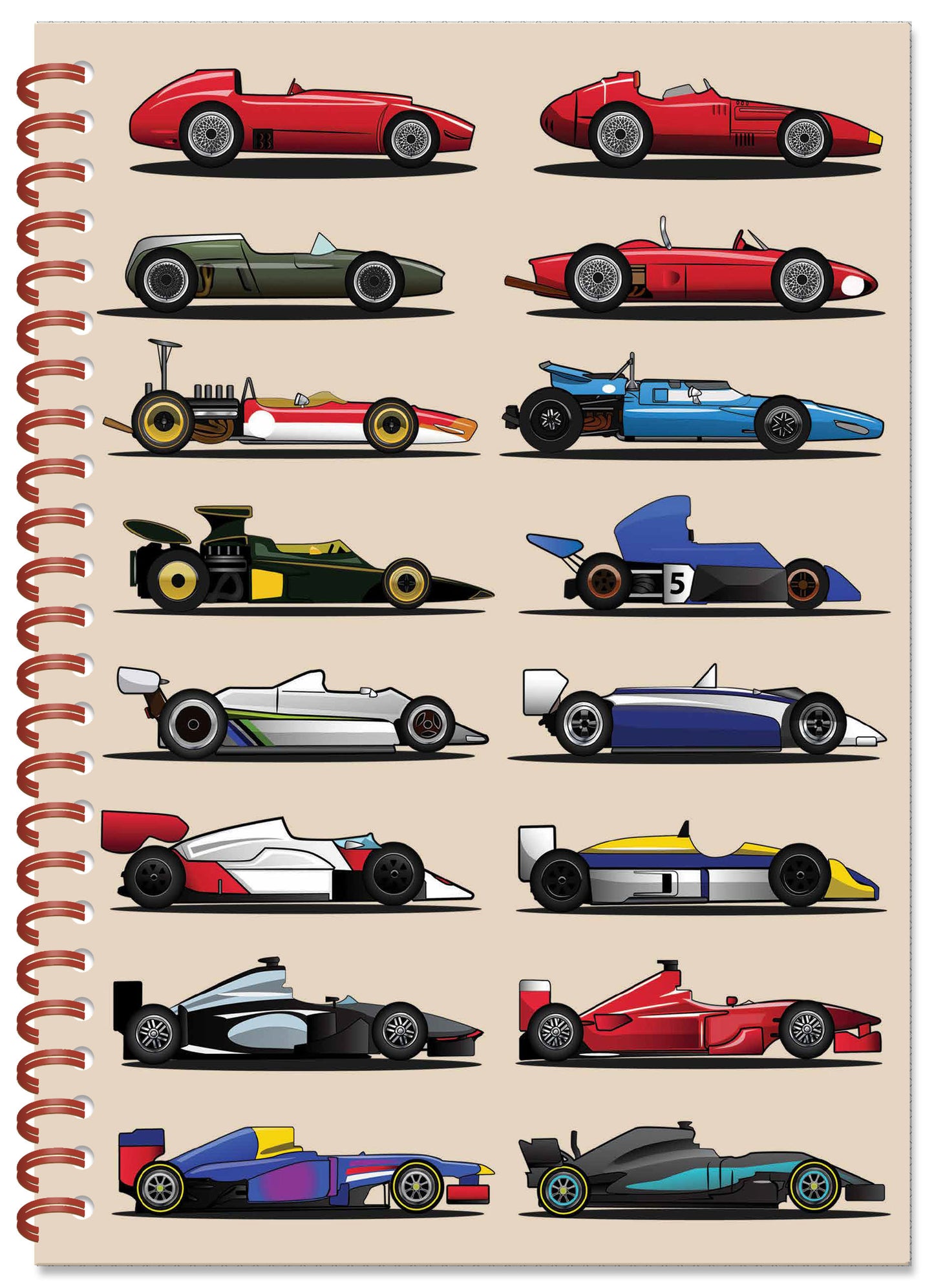 Grand Prix Cars Spiral Bound Notebook  (A5 Lined Pages)