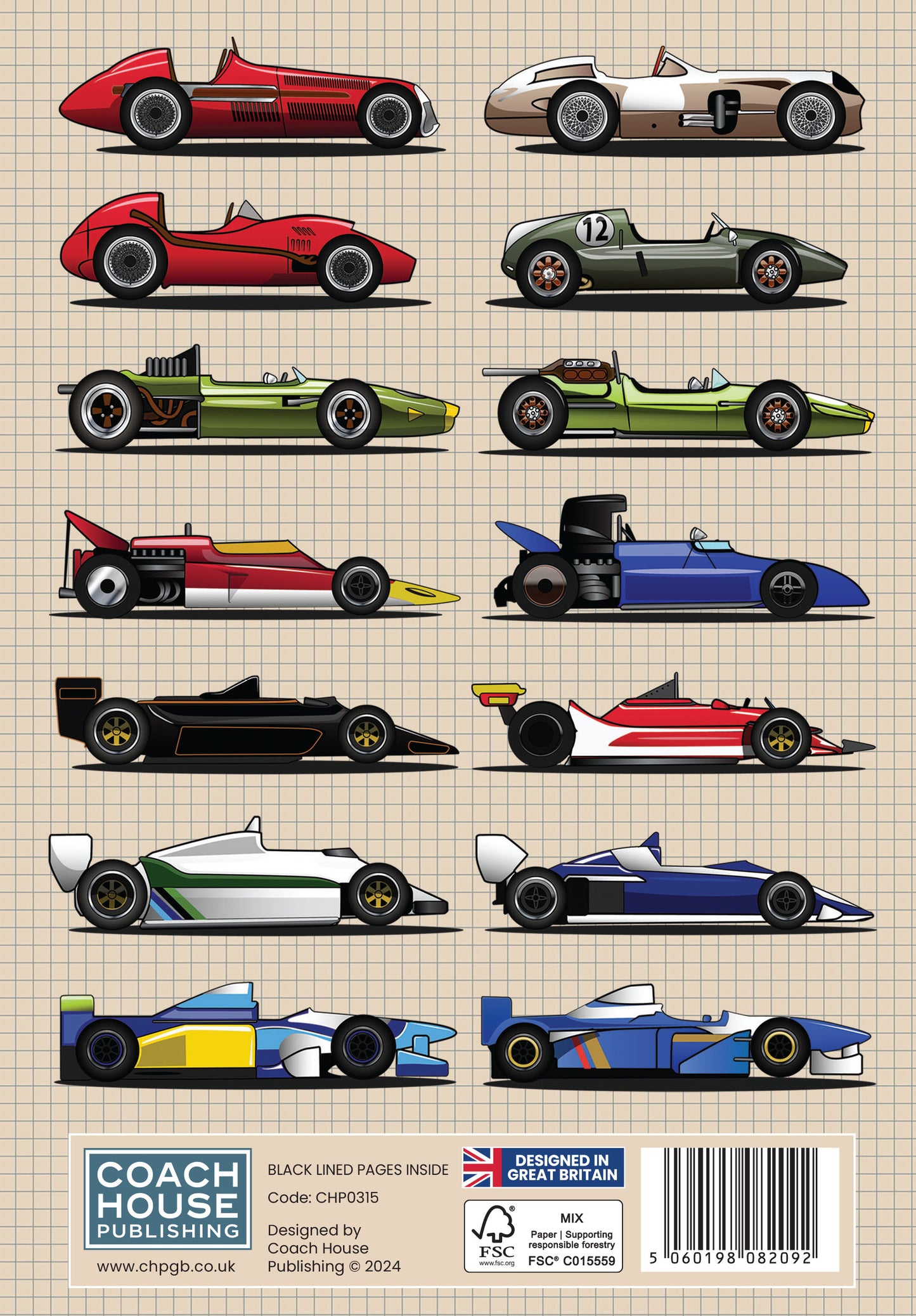 Grand Prix Racing Cars Hardcover A5 Notebook