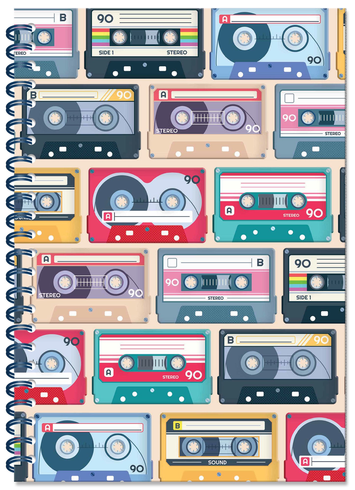 Cassette Tapes Spiral Bound Notebook (A5 Lined Pages)