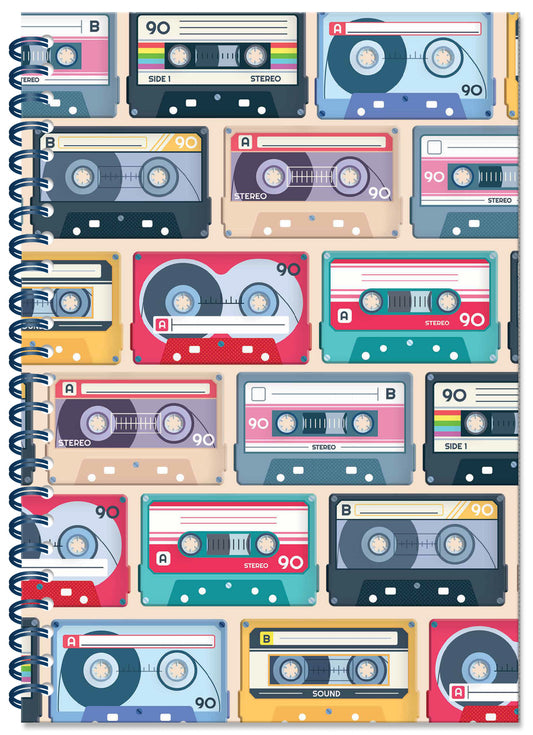 Cassette Tapes Spiral Bound Notebook (A5 Lined Pages)