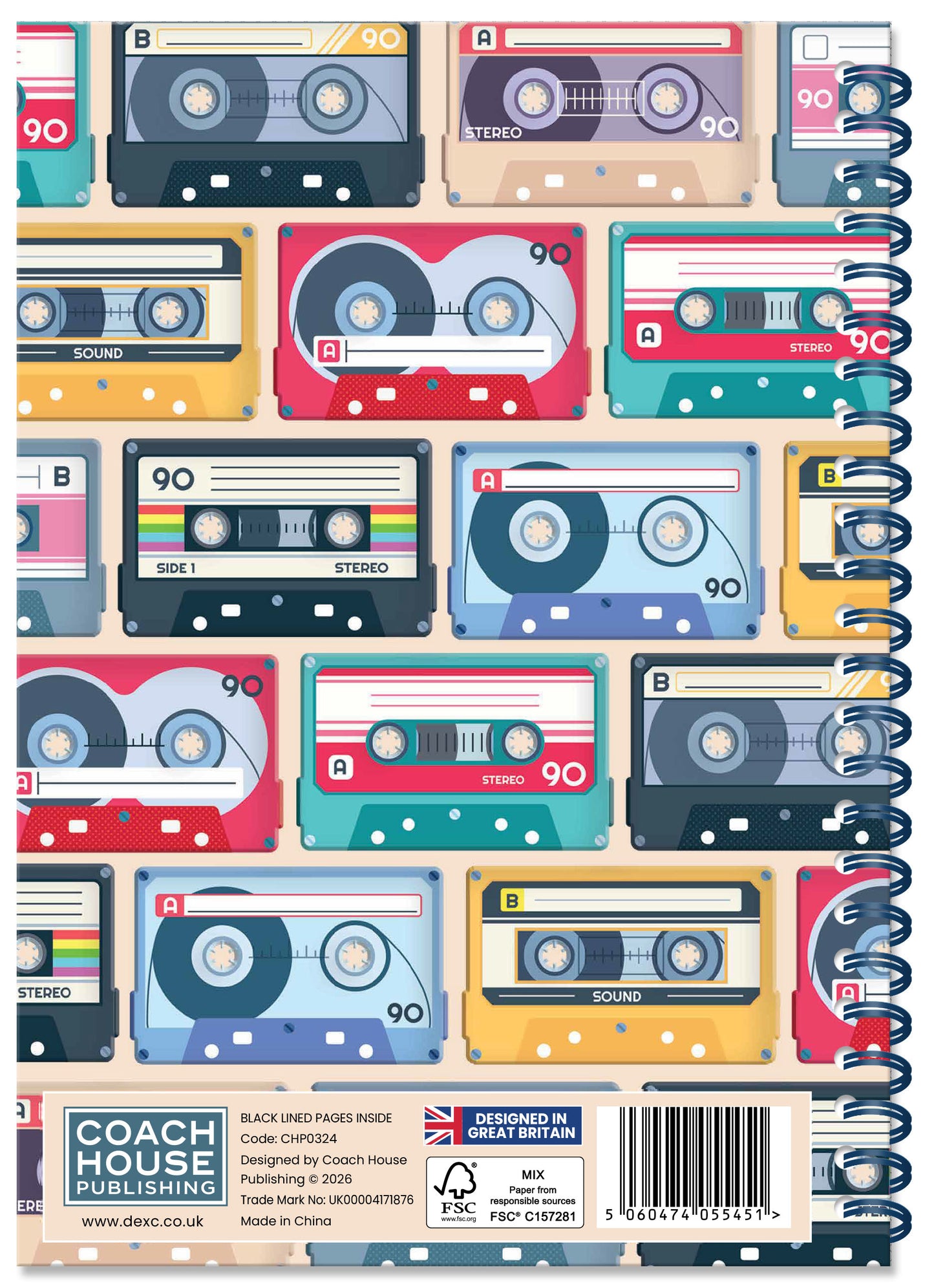 Cassette Tapes Spiral Bound Notebook (A5 Lined Pages)