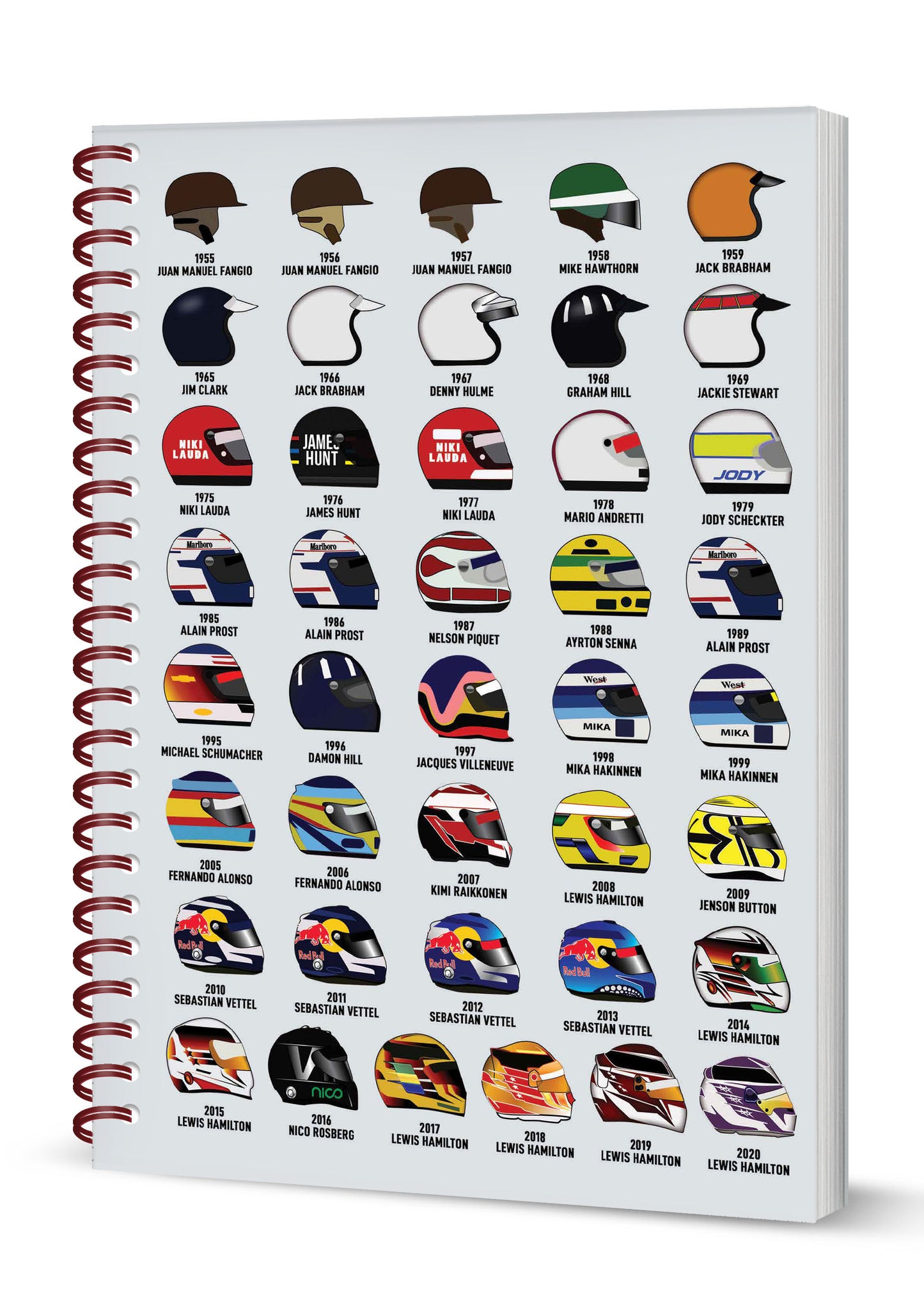 Grand Prix Driver Helmets Spiral Bound Notebook  (A5 Lined Pages)