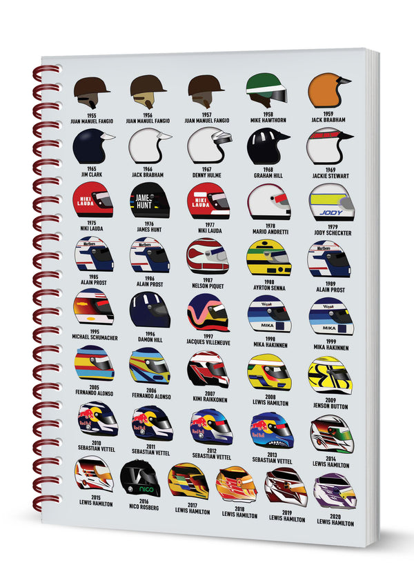 Grand Prix Driver Helmets Spiral Bound Notebook  (A5 Lined Pages)