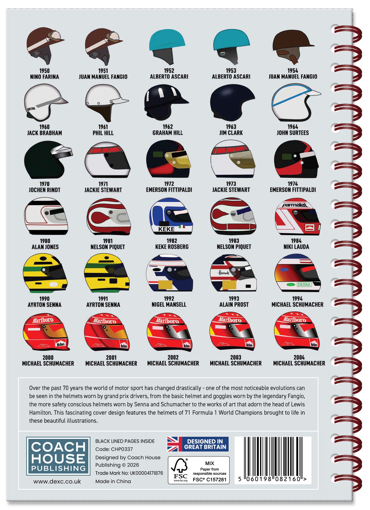 Grand Prix Driver Helmets Spiral Bound Notebook  (A5 Lined Pages)