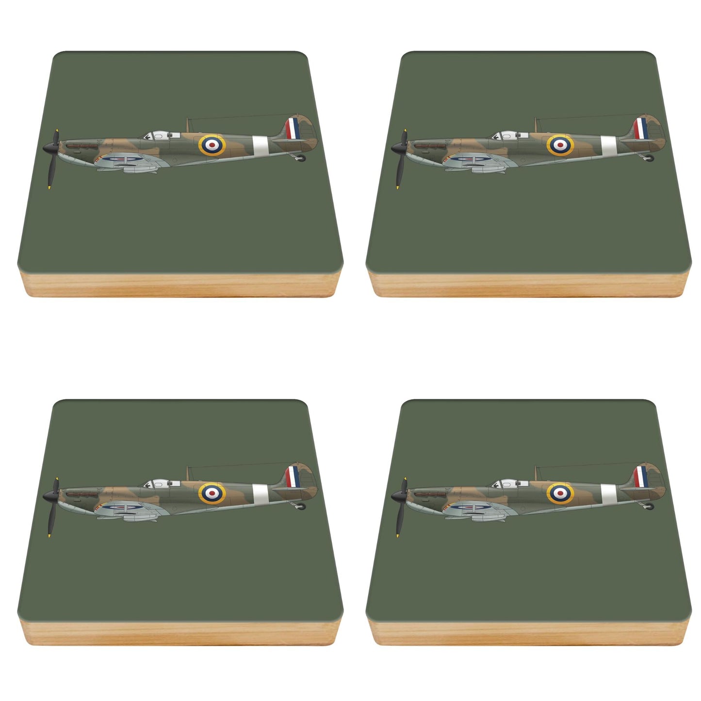 Spitfire Bamboo Drinks Coasters Set of 4
