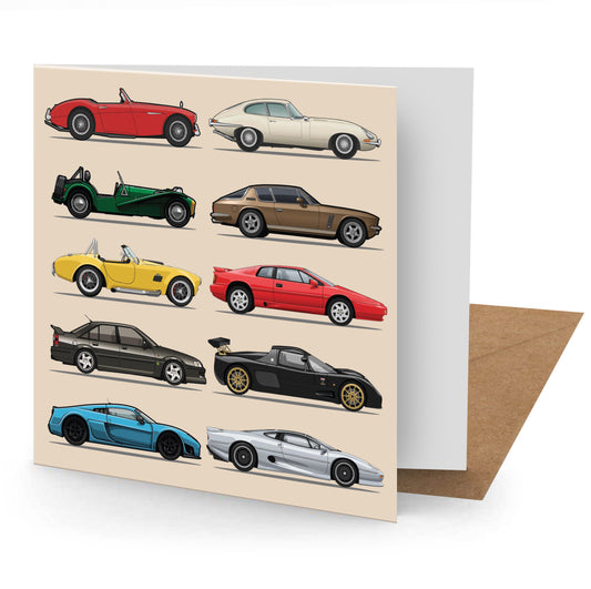 British Sports Cars Greetings Card