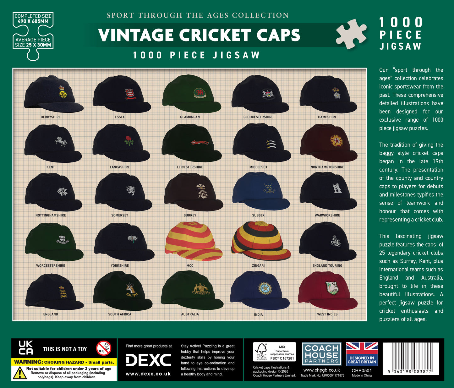 Vintage Cricket Caps 1000 Piece Jigsaw