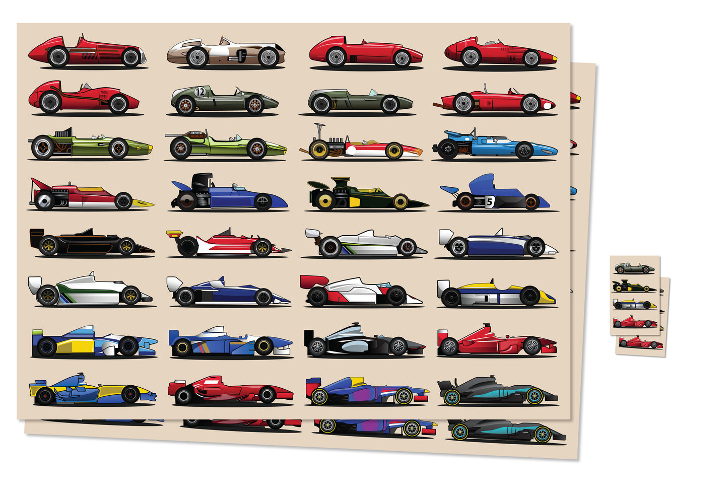 Grand Prix Racing Cars Gift Wrap + Gift Tag x2