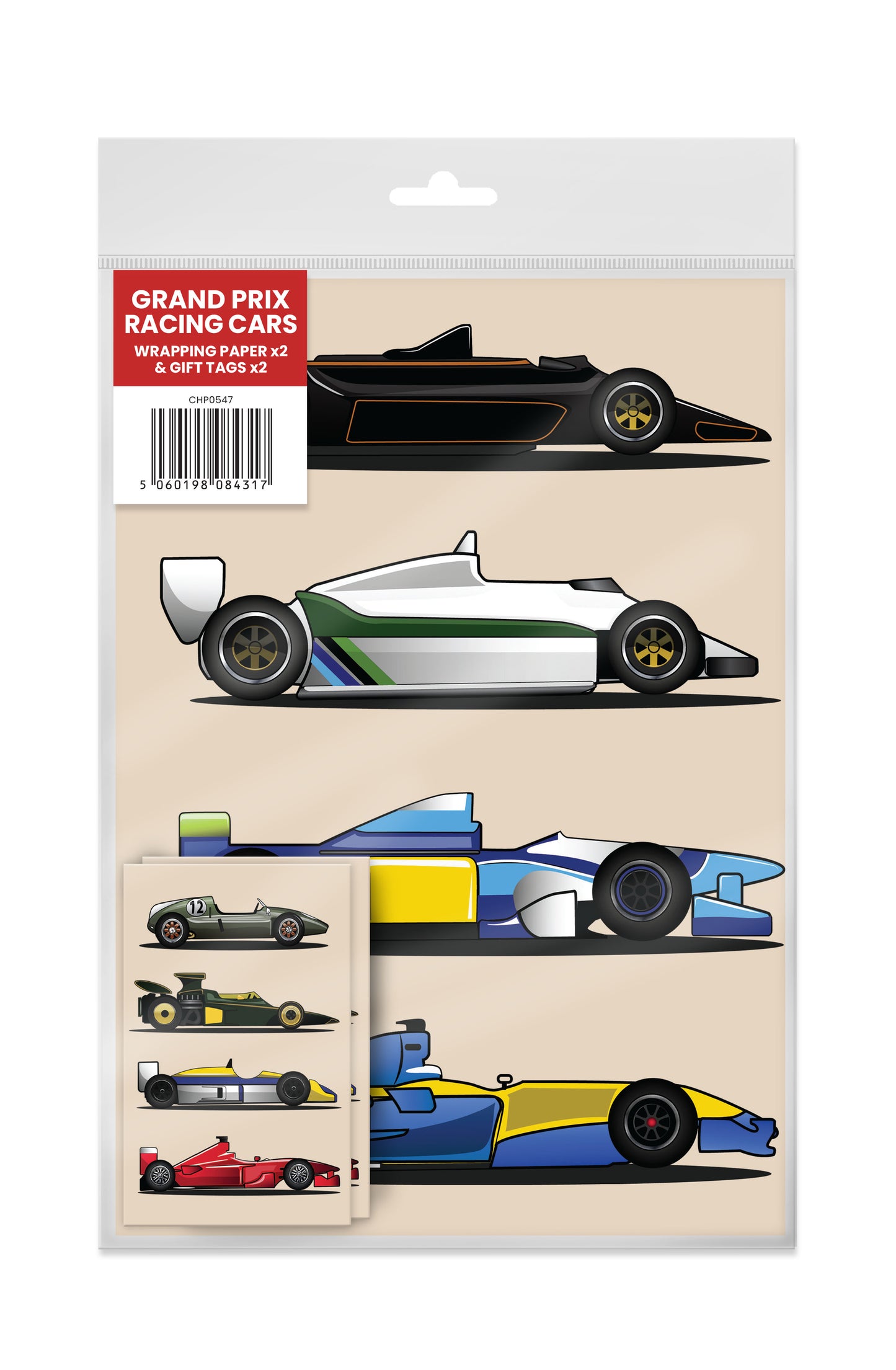 Grand Prix Racing Cars Gift Wrap + Gift Tag x2