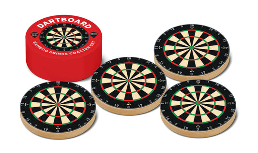 Dartboard Bamboo Drinks Coaster x4 Gift Set