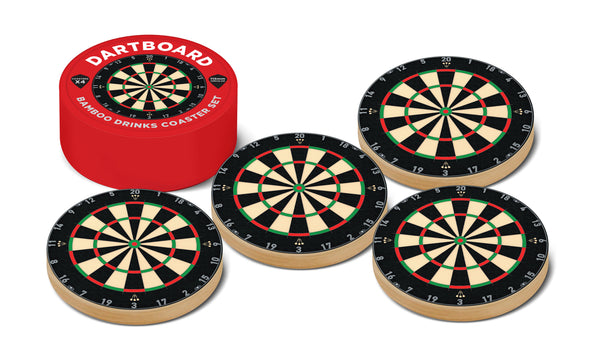 Dartboard Bamboo Drinks Coaster x4 Gift Set