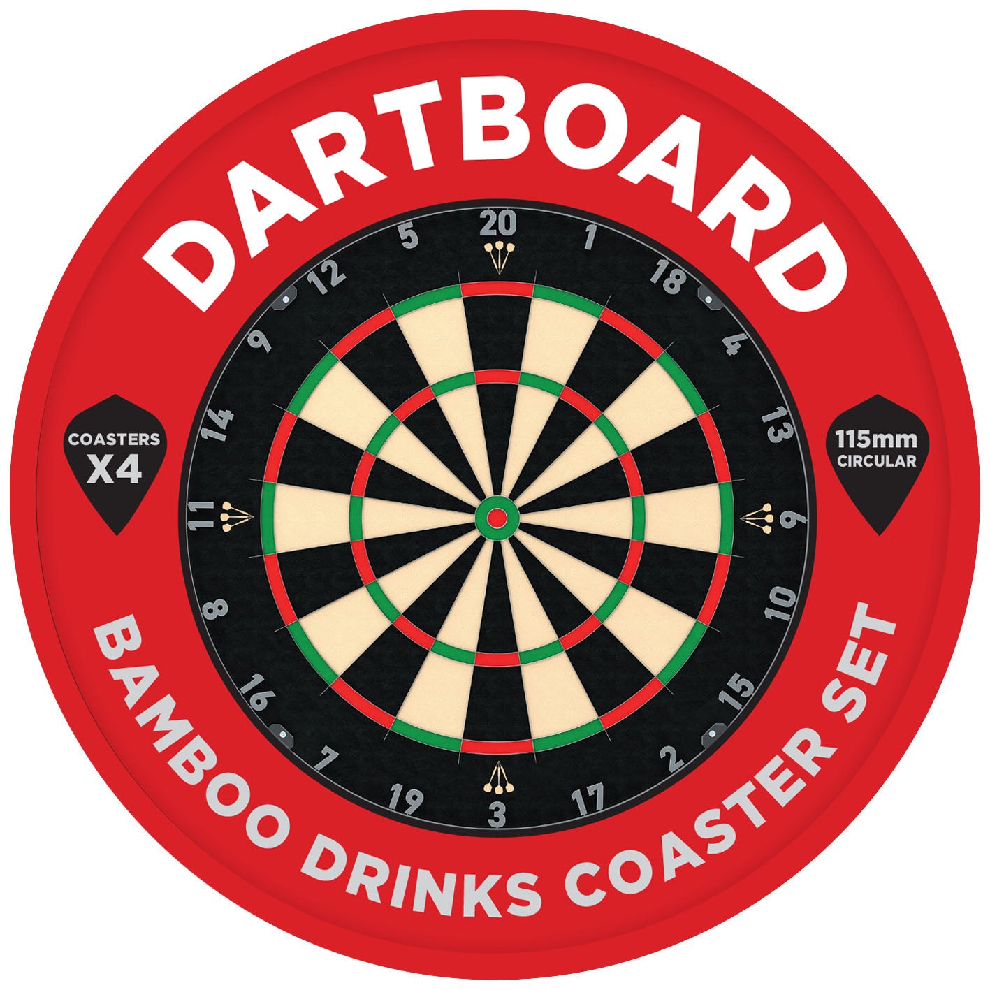 Dartboard Bamboo Drinks Coaster x4 Gift Set