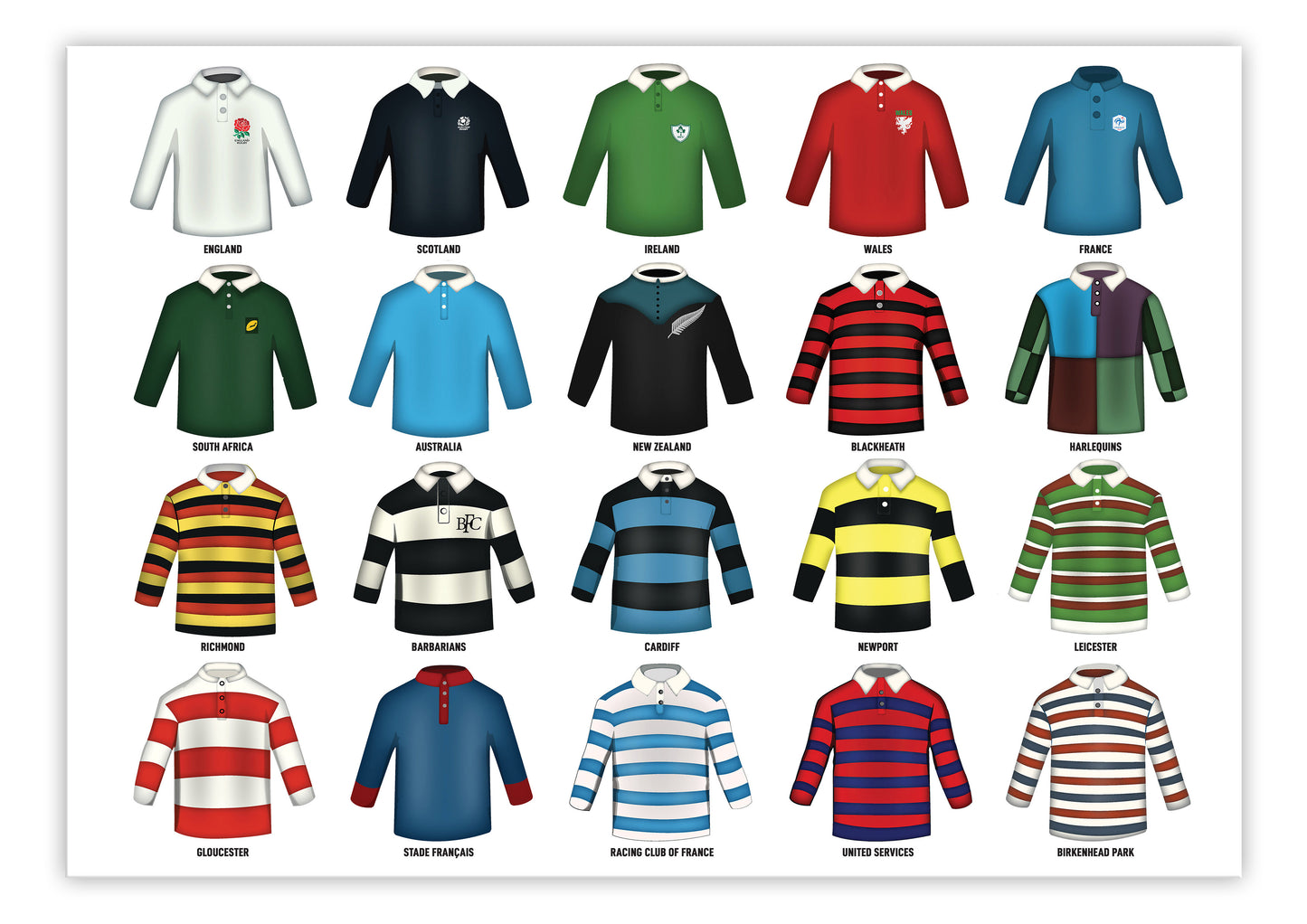 Vintage Rugby Shirts A3 Print